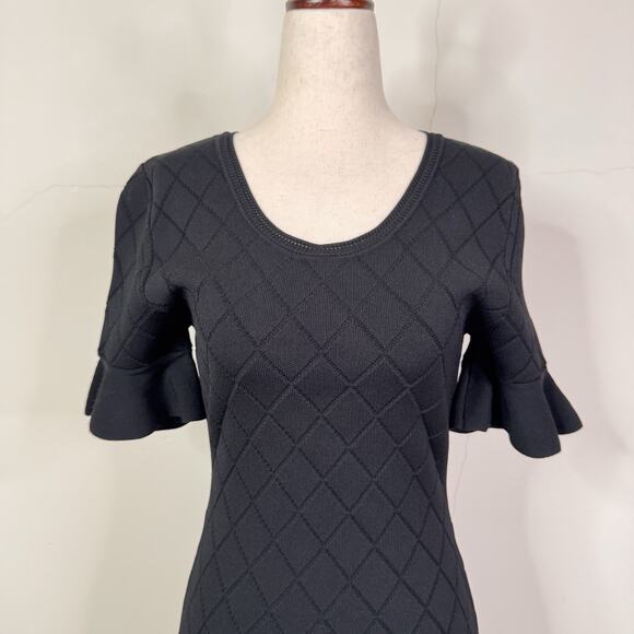 Opening Ceremony Knit Diamond Dress Black S Ruffle Sleeve Fit & Flare Classic - Picture 2 of 11